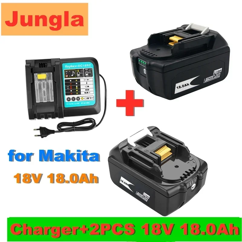 

2PCS 18V 18.0Ah Rechargeable Battery 18000mah LiIon Battery Replacement Power Tool Battery for MAKITA BL1860 BL1830+3A Charger