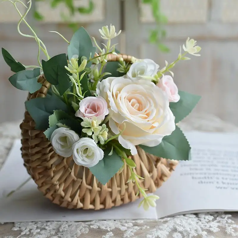 

Woven Flower Baskets New Wicker Woven Half Moon Rattan Storage Basket Flower Girl Hand Basket Small Flower Basket For Home Decor