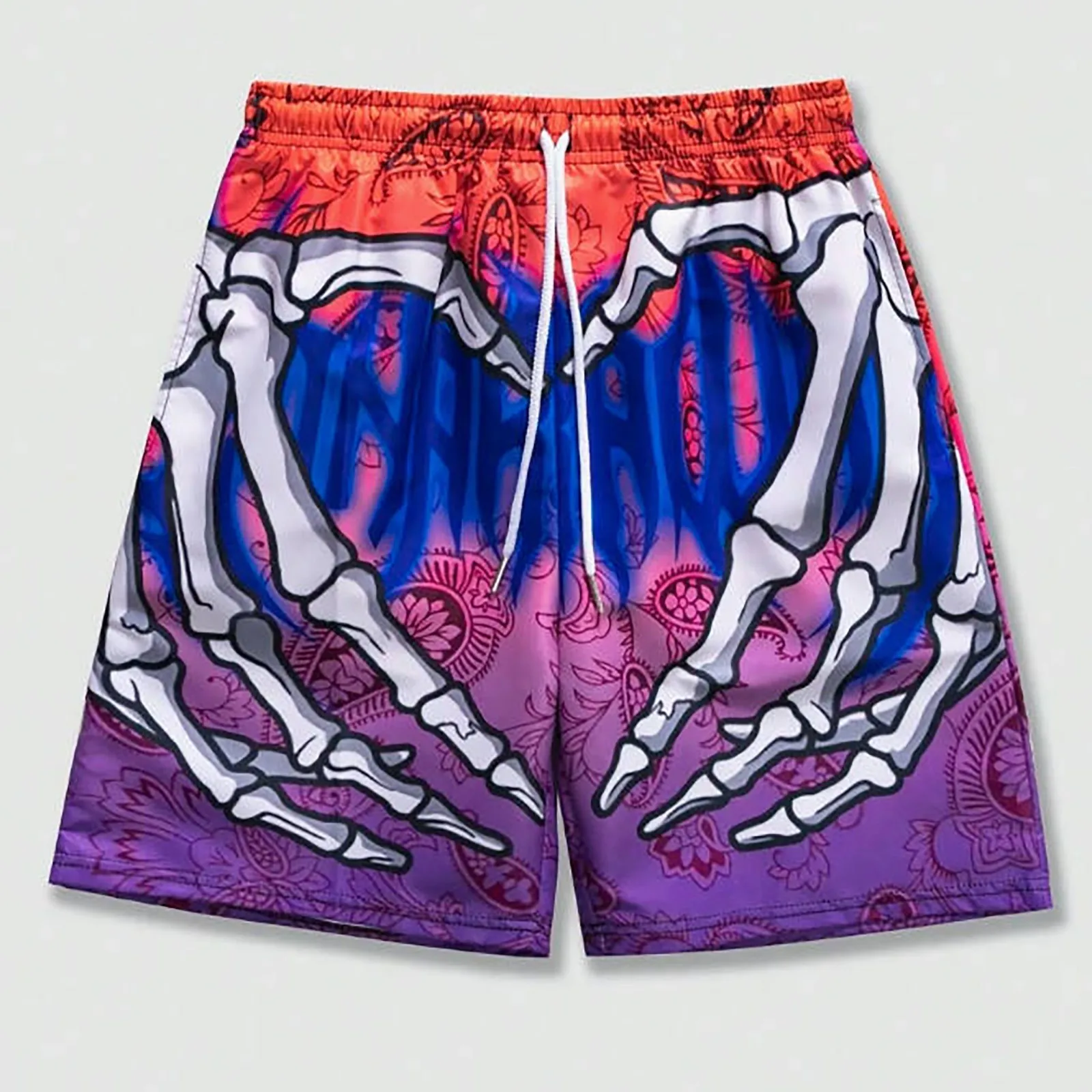 AmericanClassic Skull Beach Short Pants New Fashion Skeleton Hand Print Men Women Gym Shorts Quick Drying Trunks mens Shorts 2