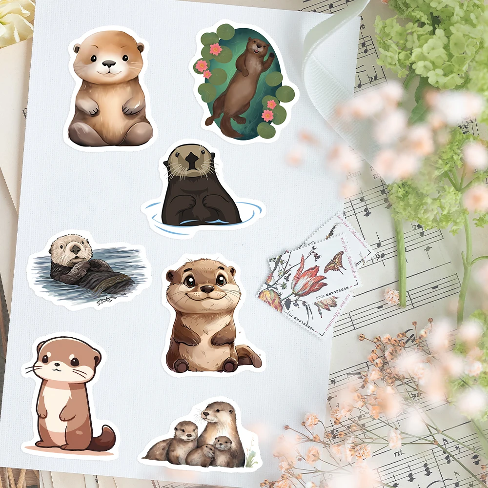 Adorable Cartoon Otter Sticker Set - DIY Gift, Decorative Decals for Laptops, Scrapbooks, Phones, and Bottles, Waterproof