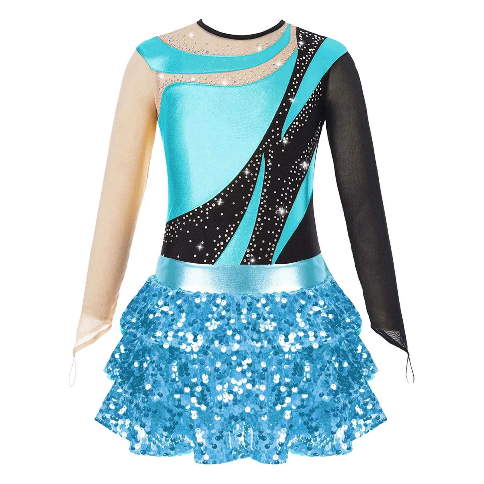 Body Ginnastica Ragazza Con Paillettes E Maniche In Tulle - Elegante E Comodo
