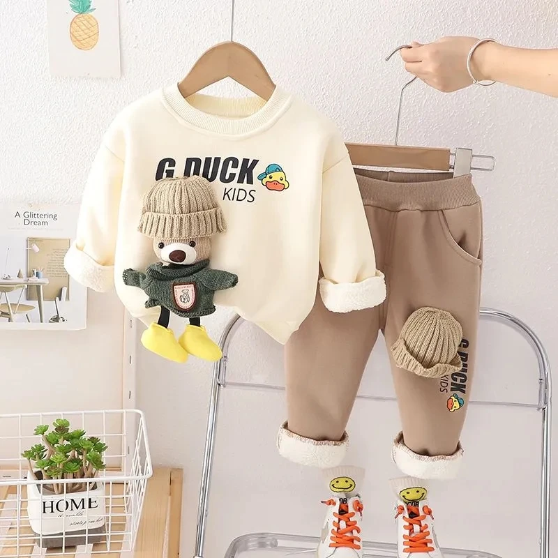 

Autumn and Winter Children's Clothing Set New Boys and Girl Velvet Hoodies Pants 2-piece Set Toddle Baby Clothes