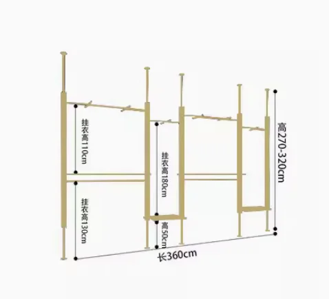 

Clothing store decoration shelf display rack, wedding dress wall rack, women's clothing hanging rack, gold display rack