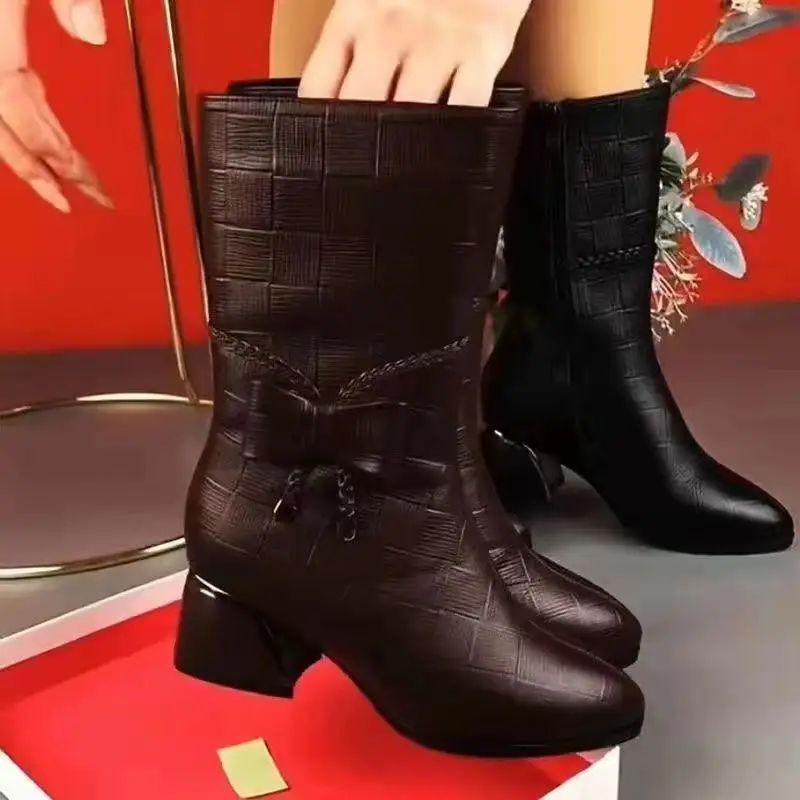 Louis Vuitton Leather Side-Buckle Mid-Calf Boots