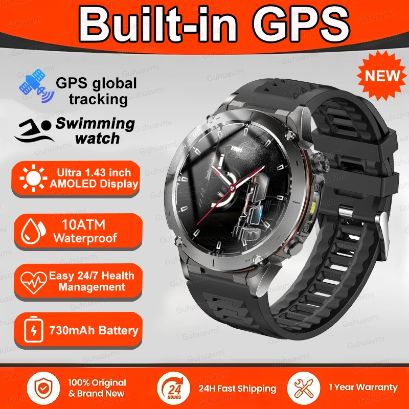 GPS Sports Smartwatch 10ATM Waterproof 1.43" AMOLED Health Monitor - Picture 25 of 43