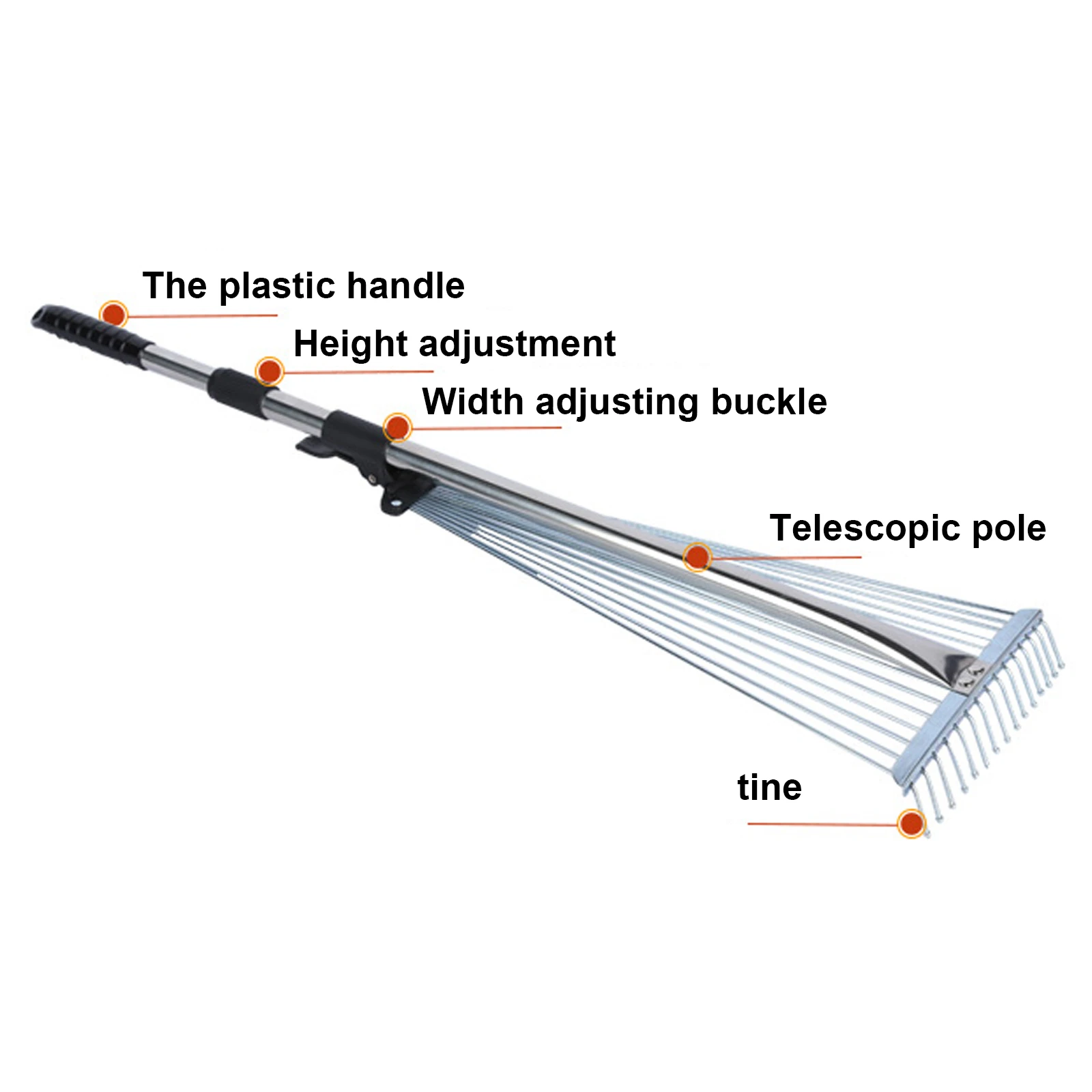 Garden Hoe Leaves Rake Portable Scalable Gardens Cleaning Tool With Flexible Teeth Rod 2