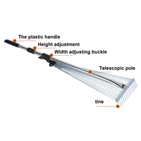 Garden Hoe Leaves Rake Portable Scalable Gardens Cleaning Tool With Flexible Teeth Rod 2