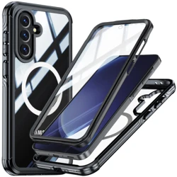 Transparent Phone Case with Magnetic Feature - Durable Anti-Fall Protective Cover for Galaxy A16 5G (Black)