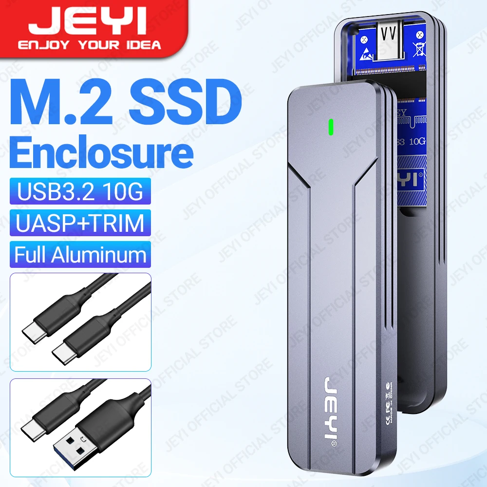 Nvme Gabinete Ssd Sata Usb 3.2 Gen 10gbps 6gbps Ngff M-key B-key Alumínio Externo Suporte para Caixa Trim Uasp Jeyi-m.2