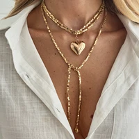 KunJoe mode couleur or amour coeur pendentif collier femmes Vintage chaîne de perles Long collier pull chaîne bijoux accessoires 1