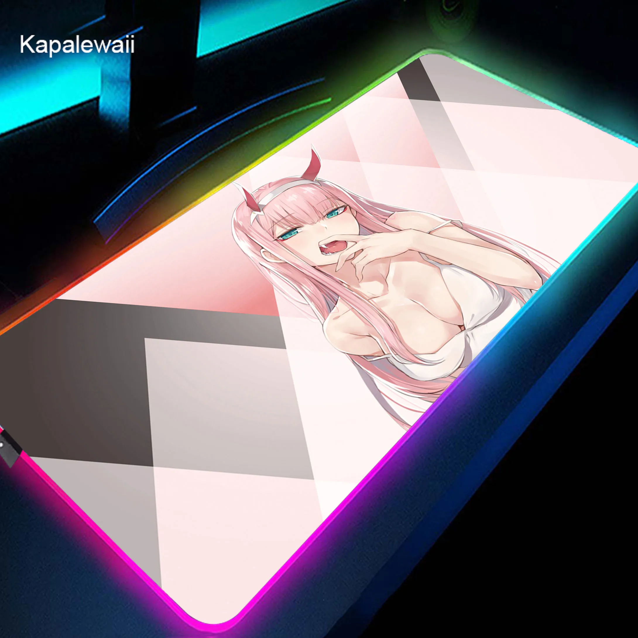 

Zero Two RGB Large Mouse Pad LED Mouse Mat Natural Rubber Mousepads Computer Gaming Desk Mats XXL Locking Edge Keyboard Carpet