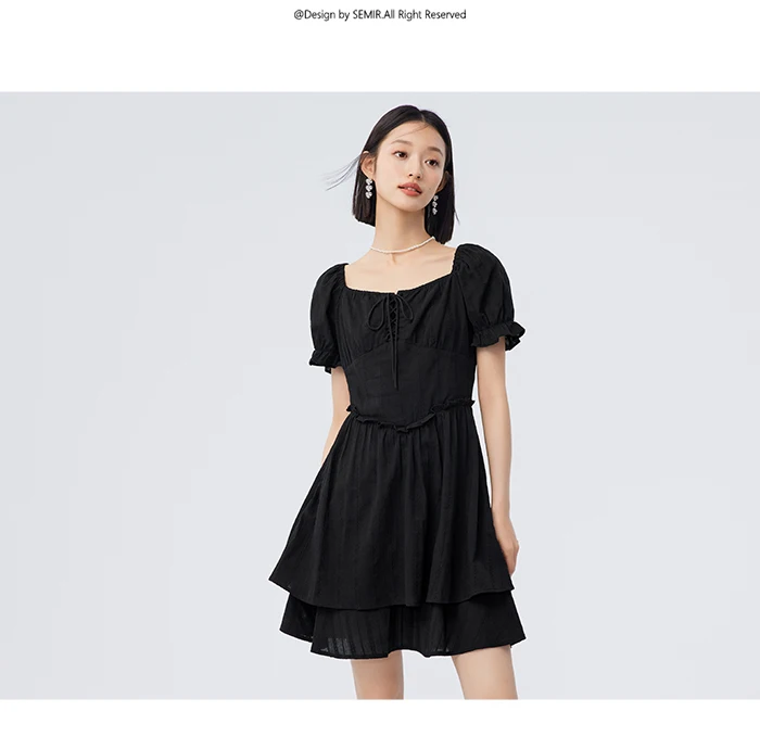 Vestido de verano para mujer, diseño con orillo de fibra, nuevo, estilo retro, escote cuadrado, estilo palacio, vestido corto
