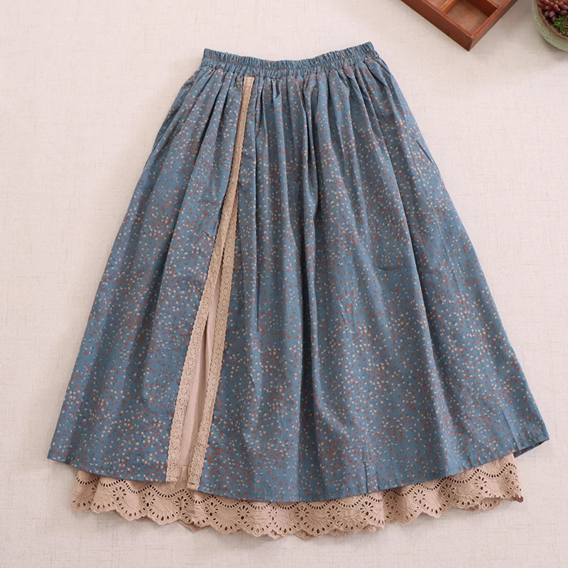 

Autumn New Sweet Floral Skirt Women Asymmetric Side Split Elastic Waist Casual Skirt Z3913