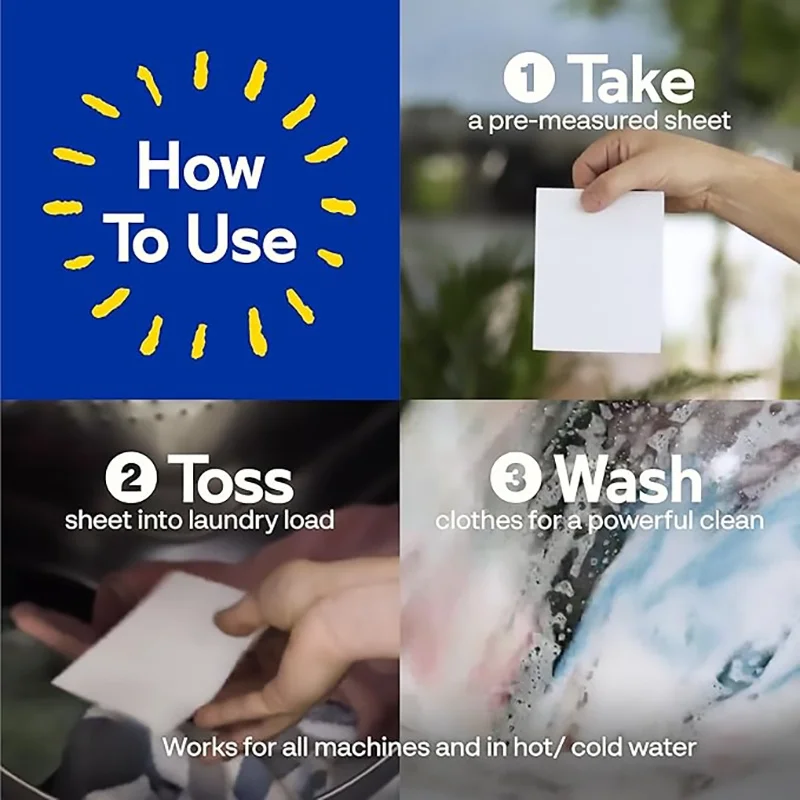Space-Saver Laundry Detergent Sheets Deep Cleaning Fresh Scent Home Dorm Travel All Washers Hand Wash