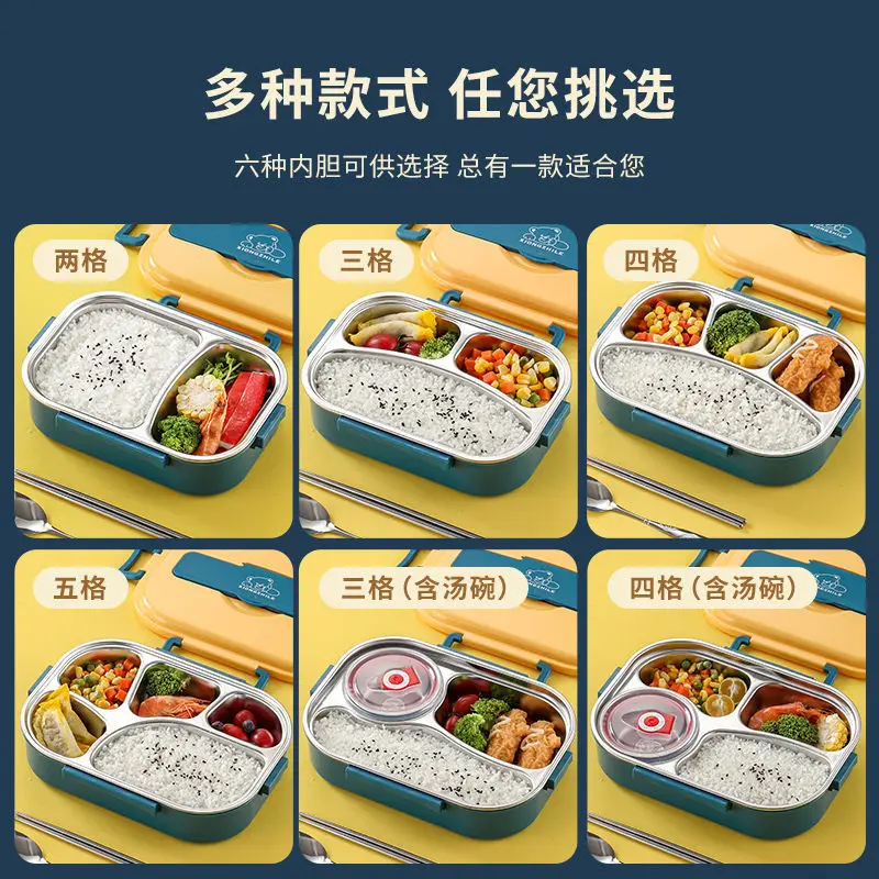 

304 Insulated Lunch Box with Lid Student Stainless Steel Compartment Lunch Box Office Worker Adult Lunch Box Microwave Oven
