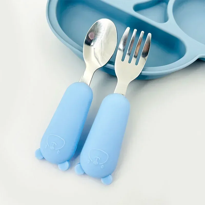 Baby Gadgets Tableware Set Children Utensil Stainless Steel Toddler Dinnerware Cutlery Cartoon Infant Food Feeding Spoon Fork