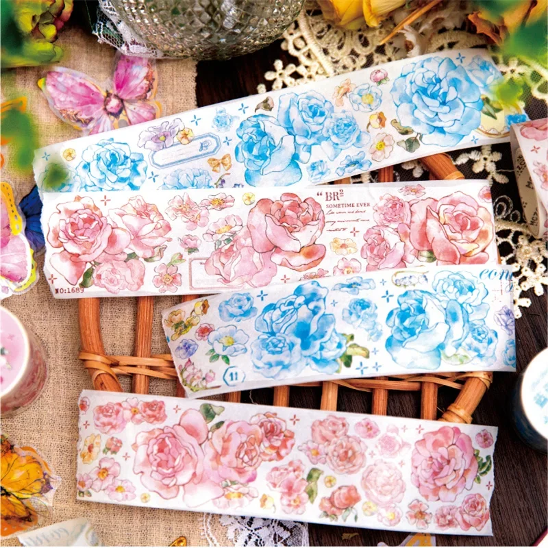 

1Roll PET Tape Rose Flow Series INS Rose Handbook Exquisite DIY Material Recycled Stickers Loop Adhesives Scrapbook Cut 43mm*2M