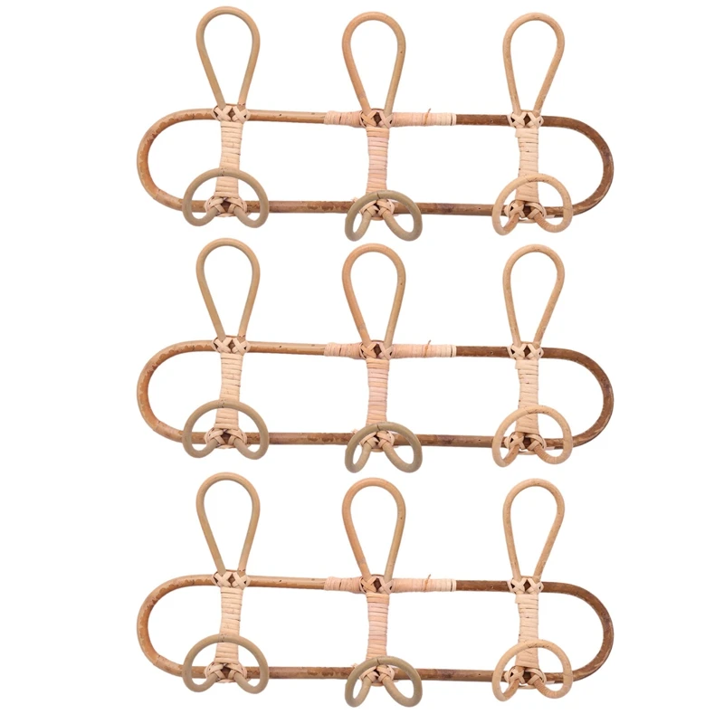 

3X Rattan Wall Hooks Kids Garments Organizer Rack Clothes Hat Hanging Hook Rattan Hanger Kids Room Decor Hanger