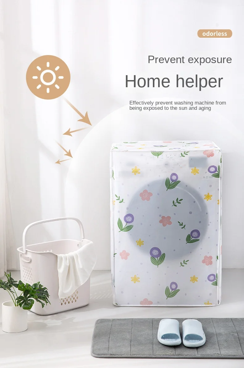 Description Picture 5 of itemDrum Washer-dryer Cover Washing Machine Cover PEVA Zippers Waterproof Front Load Sunblock Laundry Print Coated Dust Cover Print