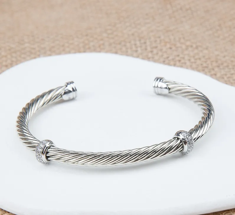European and American fashion trend twisted wire inlaid zirconia 5MM open bracelet