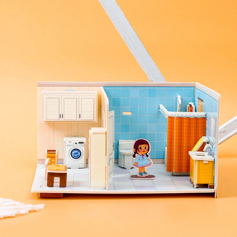 Paper 3D Jigsaw Puzzle Handmade Bedroom Livingroom Kitchen Bathroom Kindergarten Small Gift Learning Children Educational Toys 4