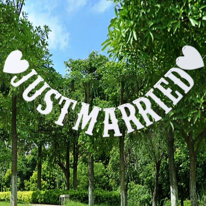 Just Married Vintage Wedding Bunting Banner Bridal Shower White Photo