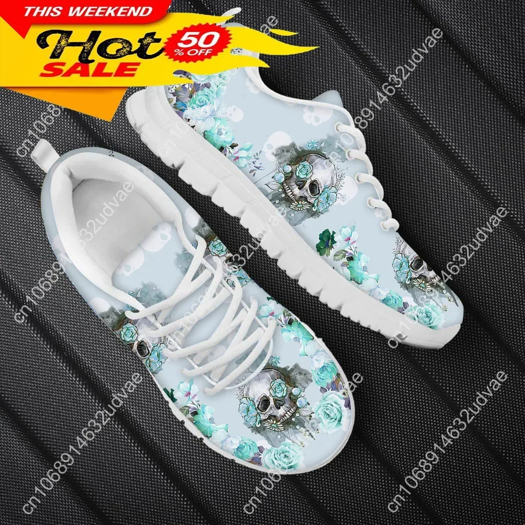 Spring Leisure Sneakers For Ladies Sugar Skull Pattern Gothic Flats Lace Up Shoes Comfort Air Mesh Footwear Zapatos