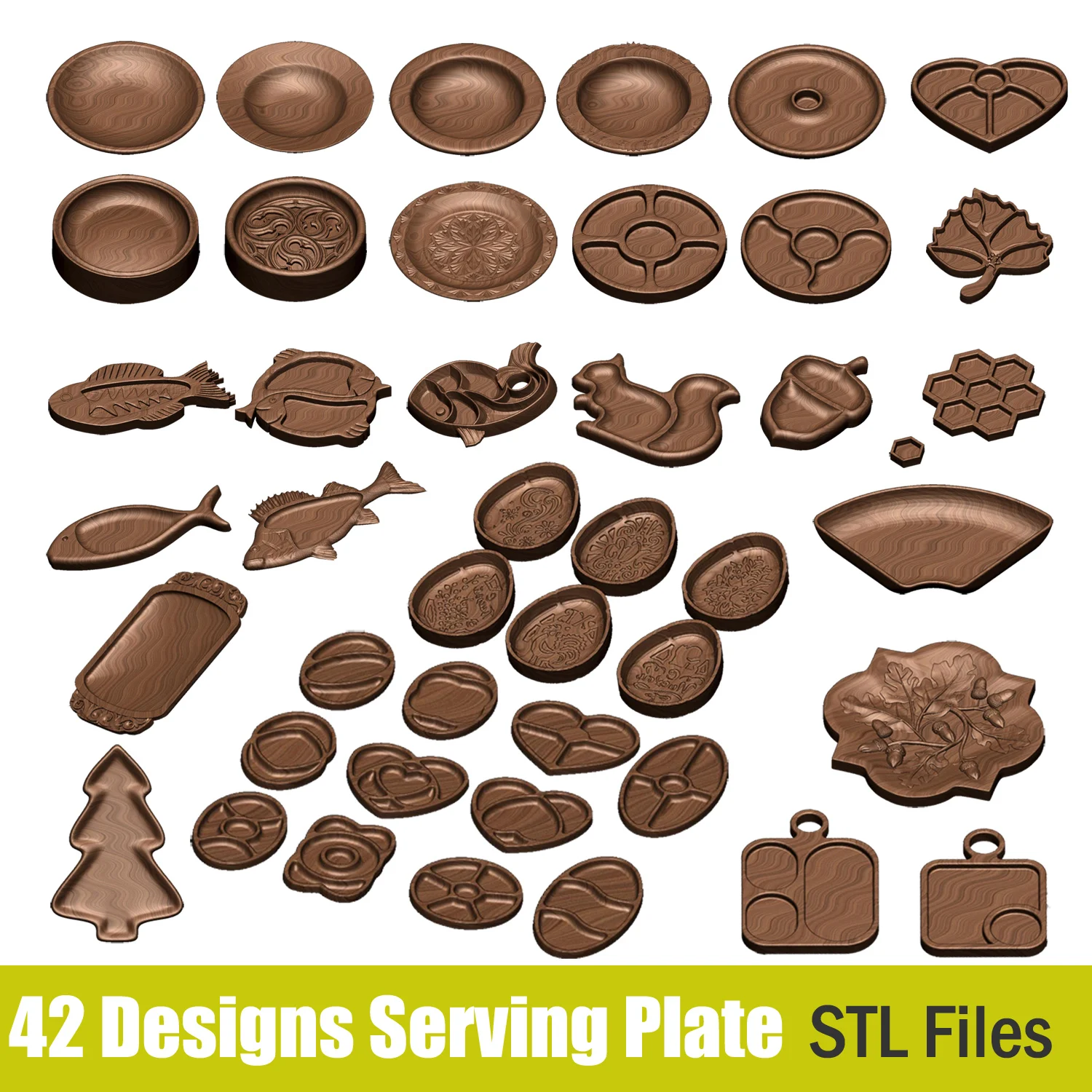 42PCS 3D Model STL File Bundle Tray Serving Plate CNC Plans for CNC Router Engraving Support ZBrush Artcam Aspire Cut3d cnc router machine Woodworking Machinery