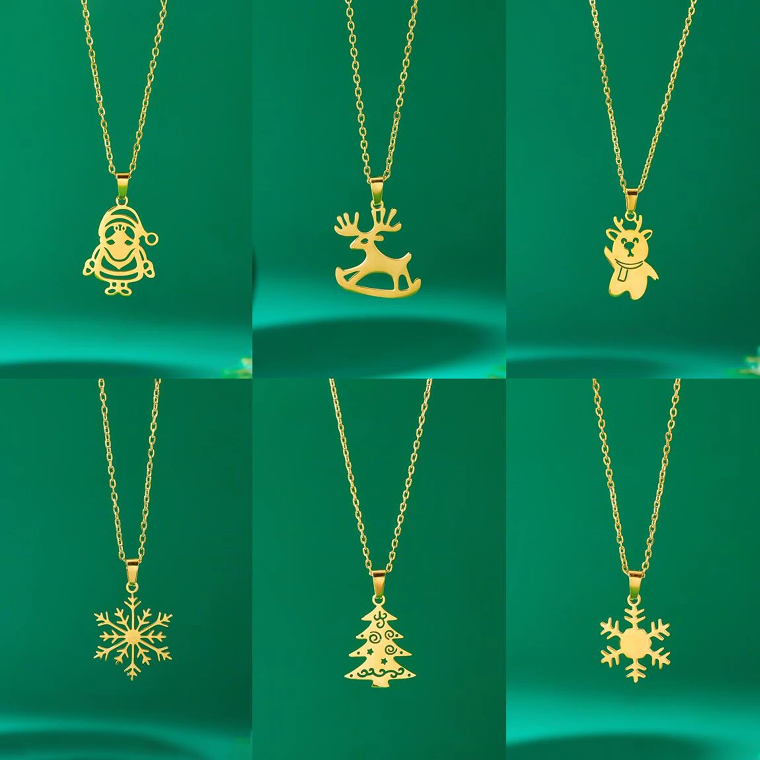 Verschiedene Stile, niedliche Weihnachts-Halskette mit Anhänger aus Edelstahl für Frauen, Weihnachtsmann, Weihnachtsbaum, Elch, Schneeflocke, Schmuck, Geschenk