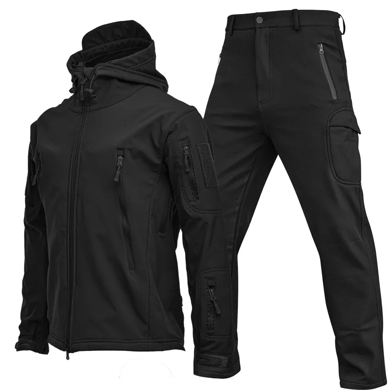 Men's Outdoor Sports Jacket Pants Sets Men Fleece Warm Waterproof Cargo Work Coat Trousers Set Men's Hiking Clothes 6