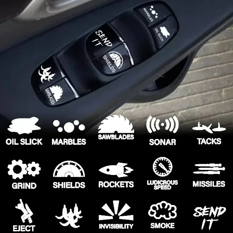 Car Window Buttons Sticker Car Instrument Panel Console Switch Sticker Novelty Car Interior Fake Button Decoration Accessories