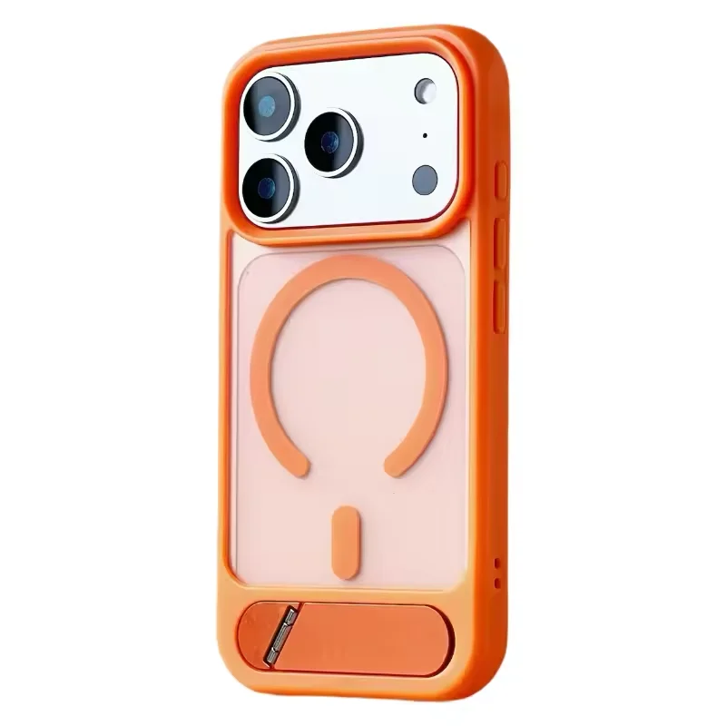 Luxury Alloy Bracket MagSafe Phone Case with Magnetic Wireless Charging and Shockproof PC Cover