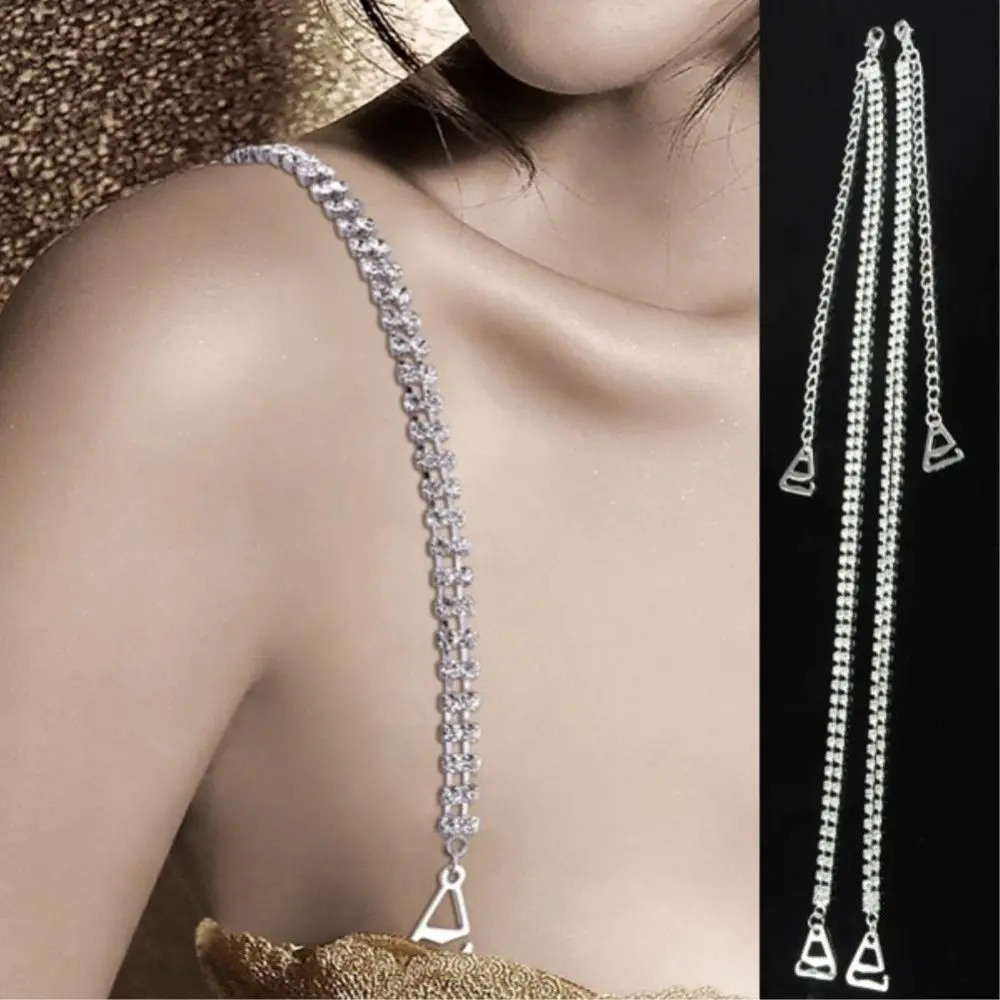 

Rhinestone Women's Charming 2PCS 1Pair Underwear Accessories Adjustable Belt Shoulder Straps Bra Straps Double Row Bra Straps