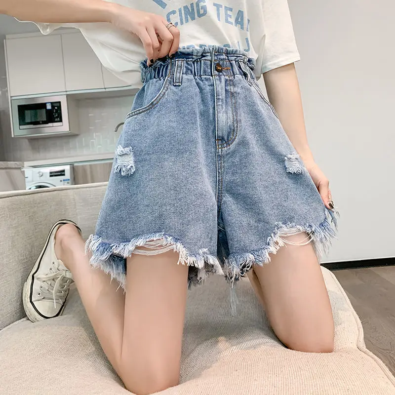 A line Wide leg Loose Denim Shorts With Women High Waist Short Jean