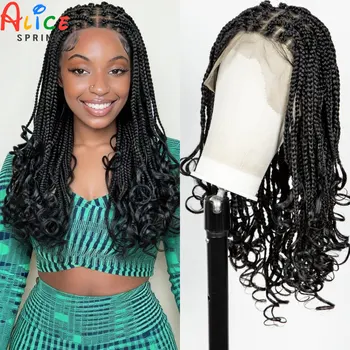 360 ° Parrucche Intrecciate in Pizzo Completo, Parrucca Sintetica con Trecce Senza Nodi e Capelli di Bambino, Parrucca Boho Intrecciata con Pizzo e Punte Ricci per Donne