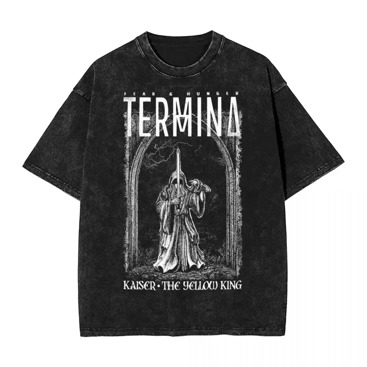 Washed T Shirt Fear And Hunger Termina Kaiser The Yellow King Hip Hop T-Shirt Harajuku Streetwear 100% Cotton Tee Shirt for Men men t shirts