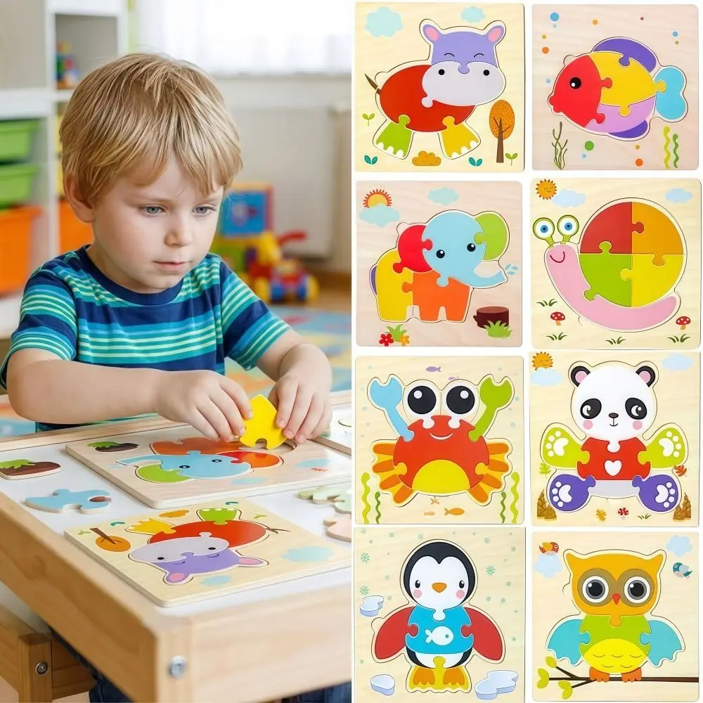 3D Wooden Cartoon Animal Puzzle Set - Educational and Portable Cognitive Toy