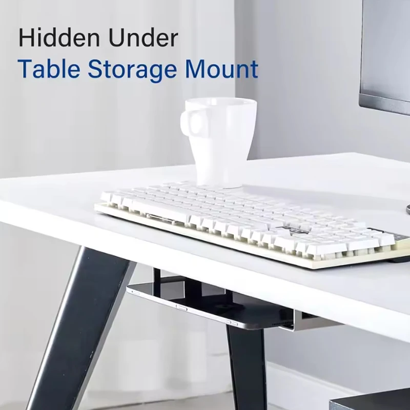 책상 아래 노트북 거치대, 긁힘 방지 실리콘이 있는 노트북 및 키보드용 금속 책상 아래 선반 홀더