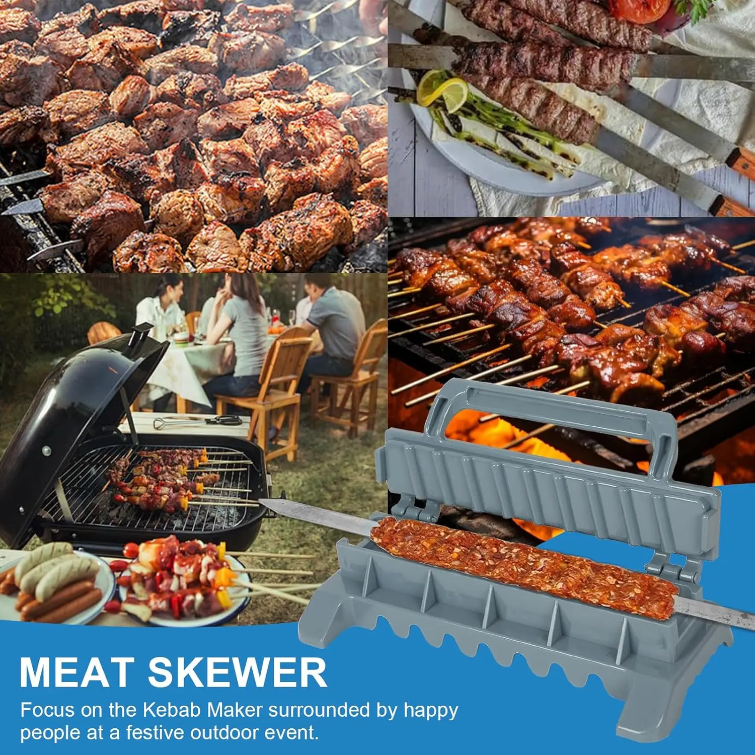Row Kebab Maker Bbq Meat Skewer Machine Kebab Press Maker Reusable Plastic Bbq Skewer Kafta Preparation BBQ Tools barbecue skewers bbq grilling accessories kebab maker