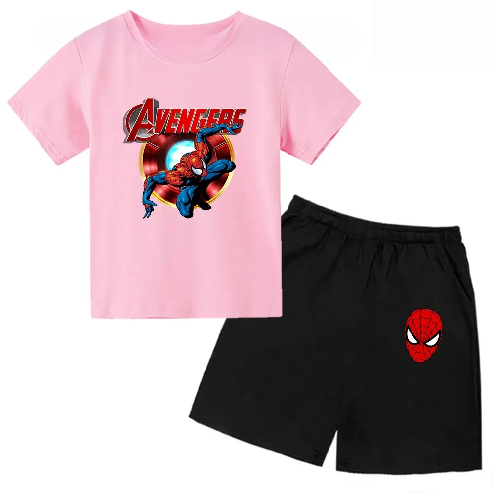 Conjunto de camiseta y pantalones cortos para niño y niña, de Marvel Avengers, Spider Man, Iron Man, divertido conjunto de 2 piezas de manga corta de verano para bebé y niño