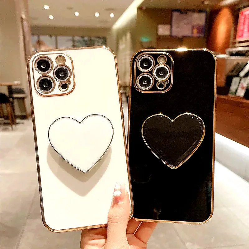 Elegant Plating Heart Stand Soft Silicone Phone Case