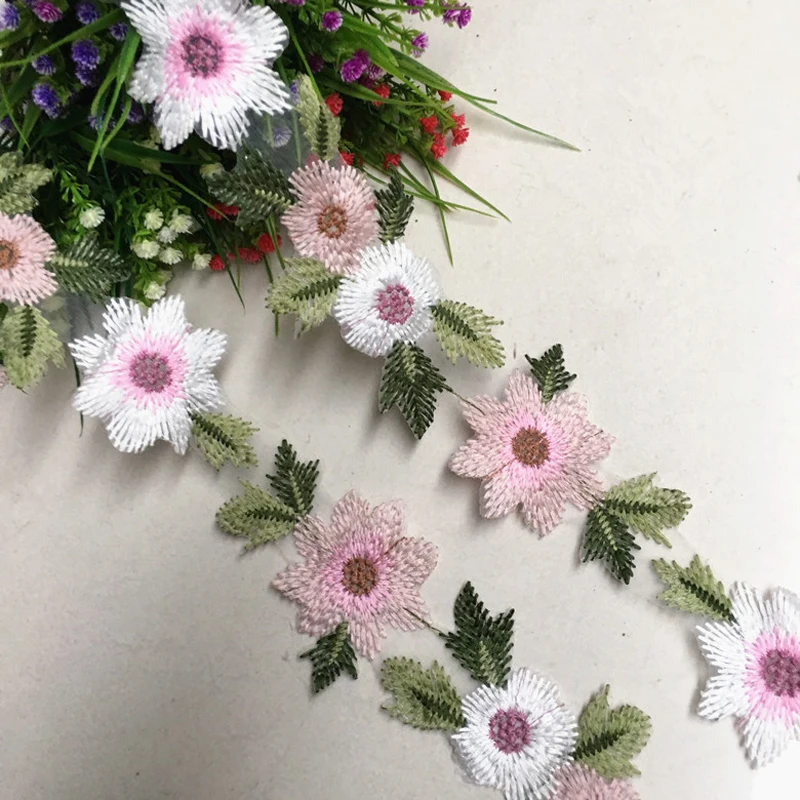 1야드 멀티 수제 꽃 자수 레이스 원단 트림 튤 웨딩 헤어 리본 의류 DIY 레이스 바느질 수선용