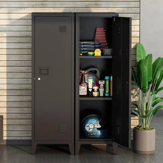 50 Inch Black Metal Locker Cabinet with 2 Shelves for Employee Storage, Suitable for Home, Office, and More 2