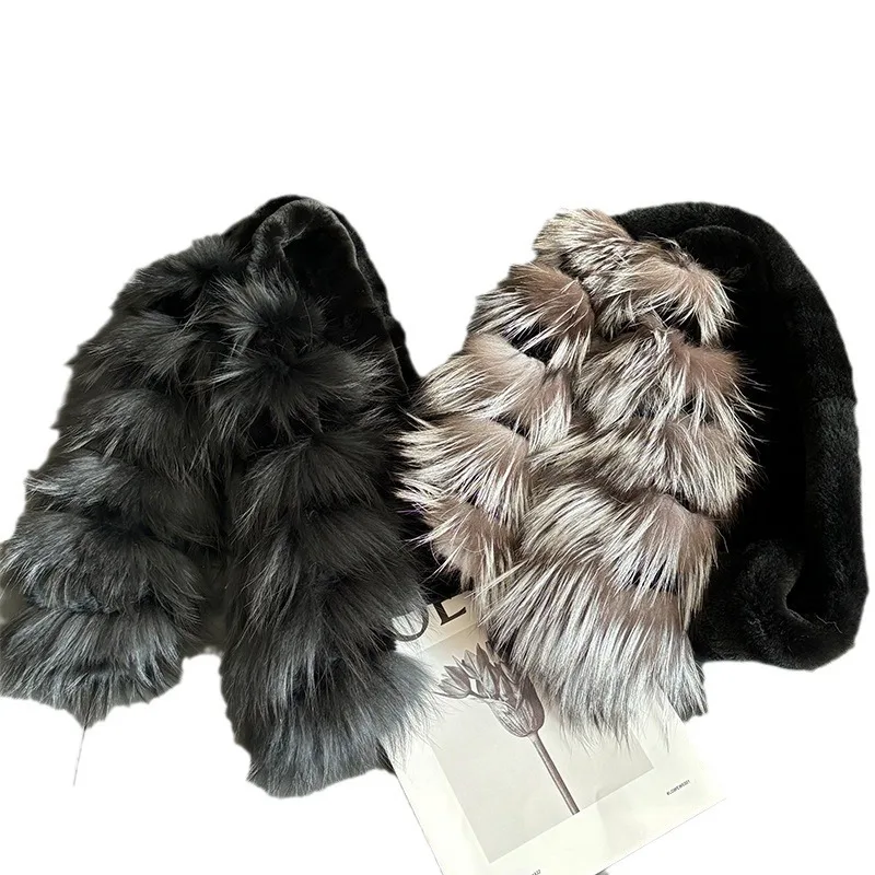 Echter Fuchspelz-Schal für Herren und Damen, Unisex, Winter, warm, flauschig, weich, große graue Pelz-Accessoires – Detail 6