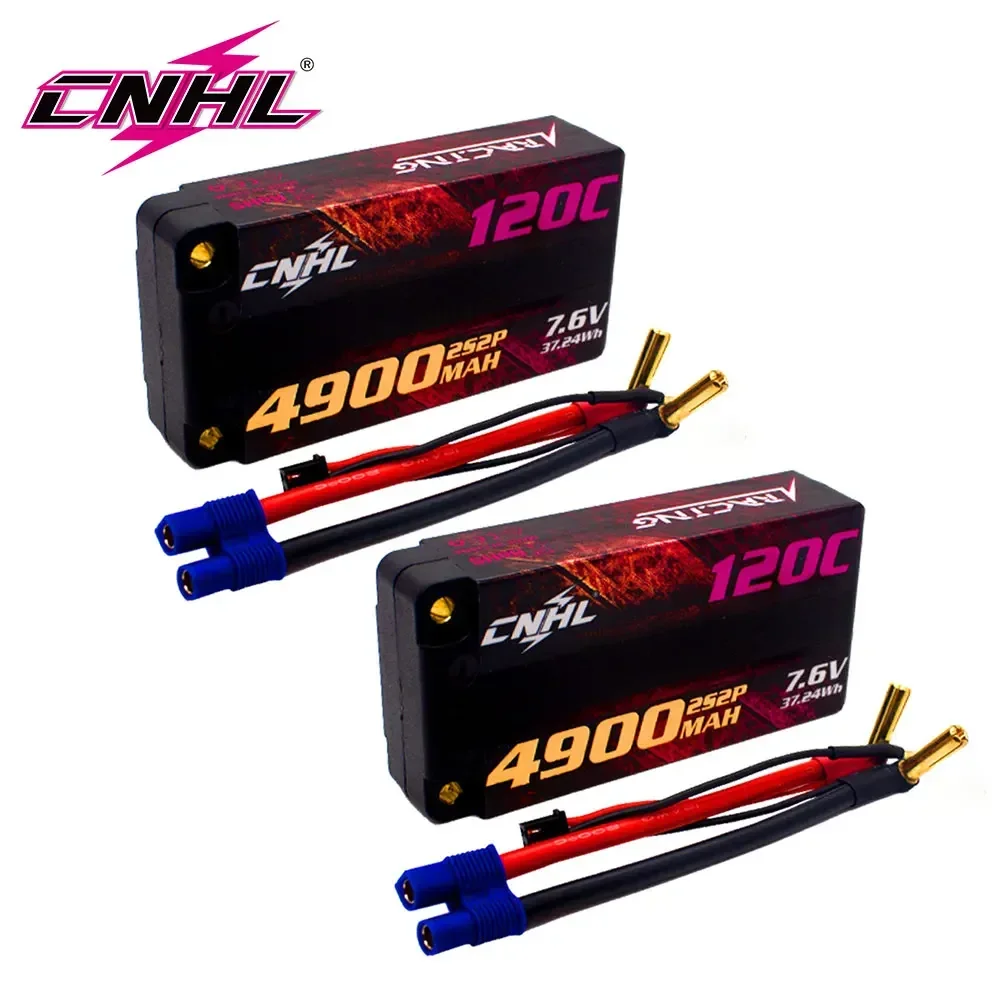 Étiquette d'une batterie LiPo CNHL 2S 5200mAh 120C HV Shorty Hard Case, spécifications lisibles.