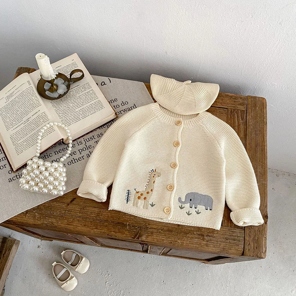 Beige Knitwear Sweater for Baby Girls