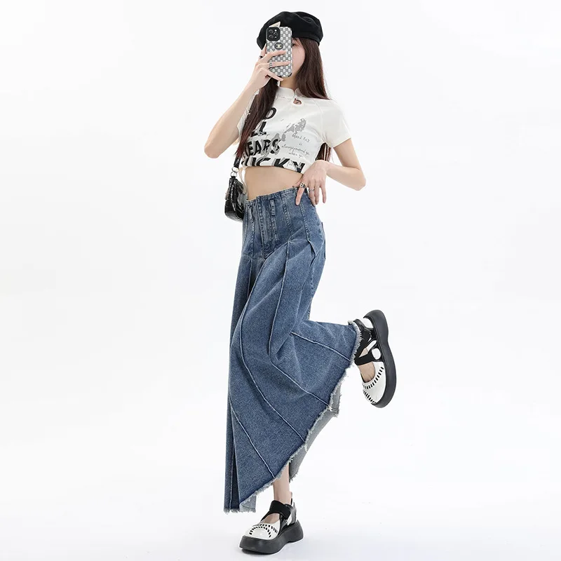 

High Waist Chic Zipper Vintage Blue Women's Denim Skirts Summer Casual Streetwear Solid Color Basic Female A-line Skirt