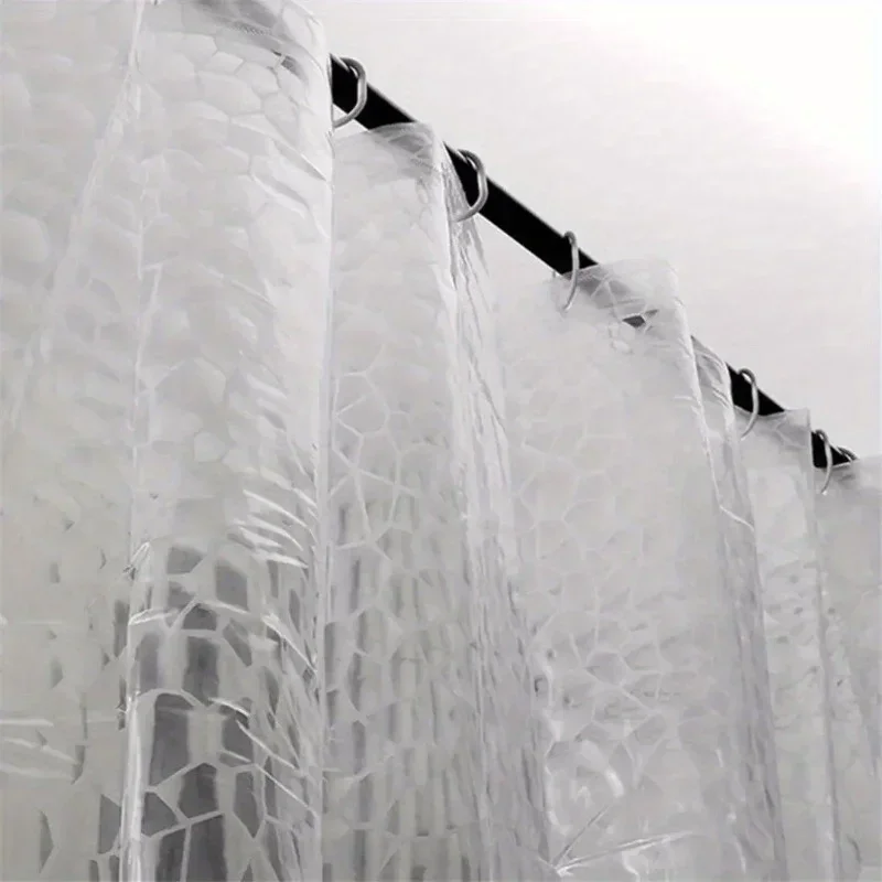 1Set Waterproof Bathroom Shower Curtain Transparent Bathroom Curtain with Hooks Thickened Bathing Sheer Wide Bath