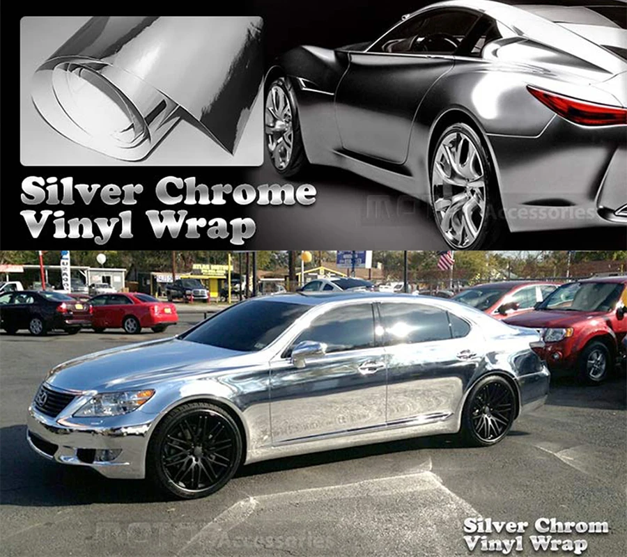 

50cm X150cm Silver Chrome Mirror Wrap Vinyl Covering Film Sticker Decal Roll Sheet with Air Release Bubble Free 20inX 60in