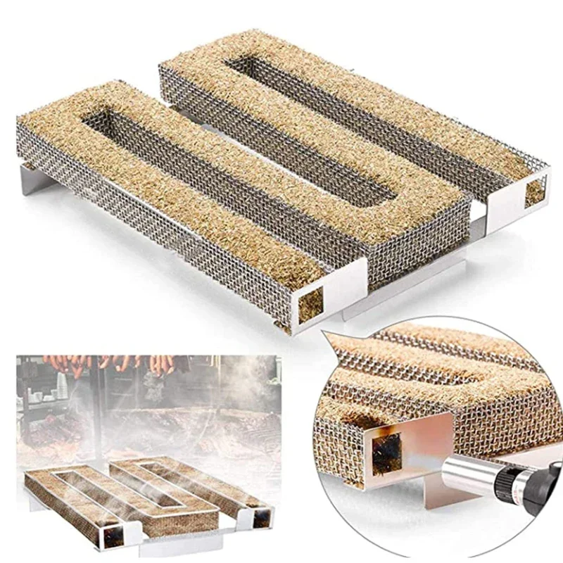 Cold Smoke Generator for BBQ Grill Or Smoker Wood Dust Hot And Cold Smoking Salmon Meat Burn Cooking Stainless Bbq Tools